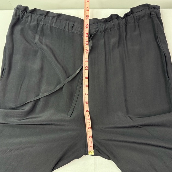 FUDA Black Silk Wide-Leg Pants Drawstring Tie Size Large - Picture 7 of 9